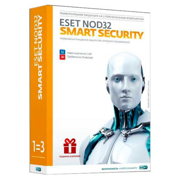 ПО Антивирус ESET NOD32 Smart Security лицензия на 1 год или продление на 20 месяцев на 3ПК BOX