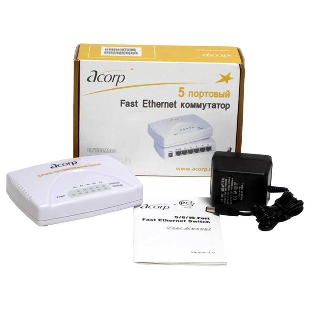 Свитч блок. Коммутатор Acorp hu5dp блок питания. Коммутатор хаб Acorp 10/100mbps 5-Port hu5dp. Acorp Switch 5 Port 10/100m блок. Acorp hu5dp ver 2.0 блок питания.