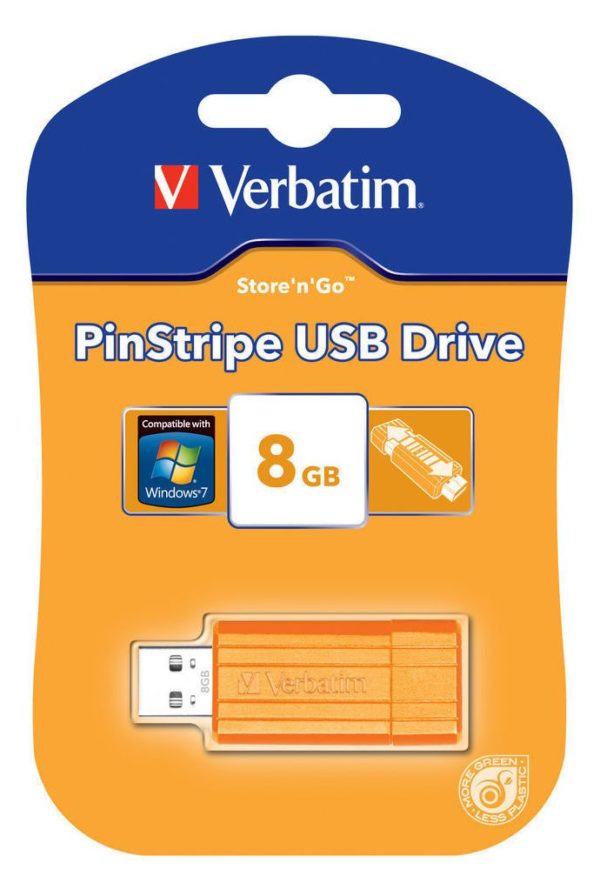 Адаптер Flash 8 Gb USB 2.0 Verbatim PinStripe Оранжевый (47389)