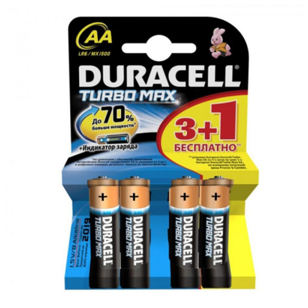 Батарея AA DURACELL LR6-4BL TURBO 1.5V (3+1 шт)