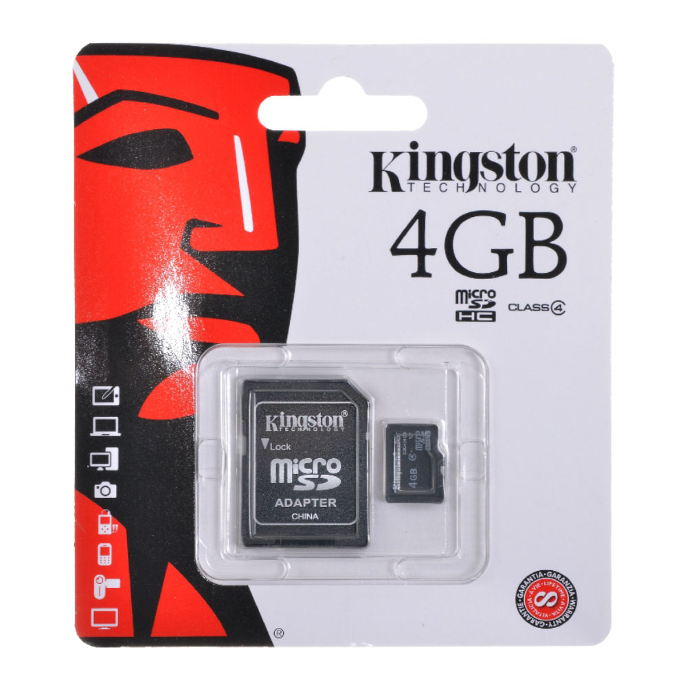 Карта памяти Kingston, 4 Gb, (Micro-SD) SDC4/4GBCR адаптер SD для мобильных  телефонов » Запчасти для ноутбуков. Фирма 