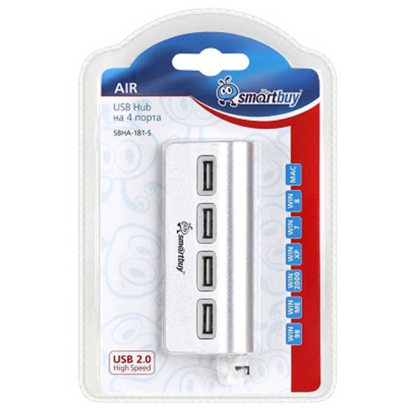 HUB USB 2.0 4-port SmartBuy AIR Silver (SBHA-181-S) Серебристый