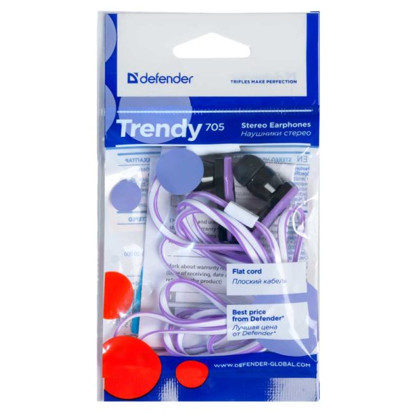 Гарнитура DEFENDER Trendy-705 Lilac/Black Сиренево-черная, кабель 1.1 метра