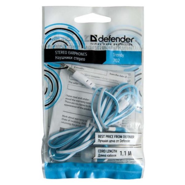 Гарнитура DEFENDER Trendy-702 White/Blue (белый/голубой) 1.1 метра