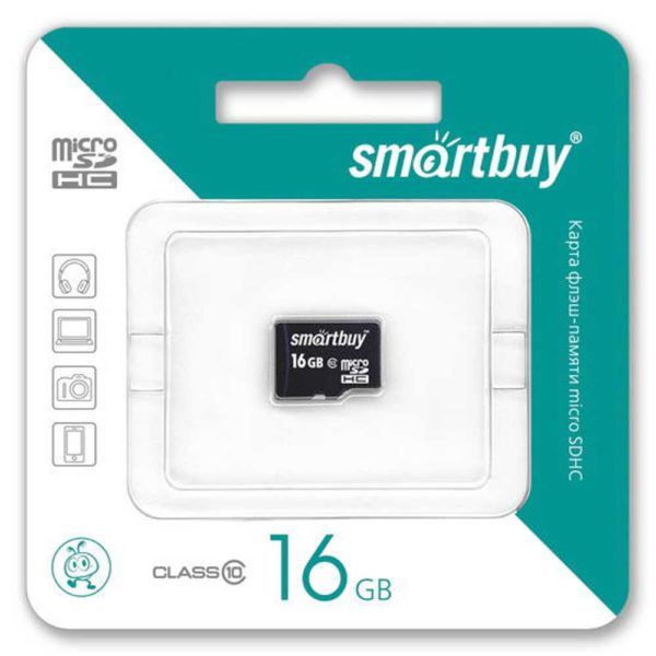 Карта памяти MicroSDHC SmartBuy 16 ГБ Class 10 без адаптера SD (SB16GBSDCL10-00)