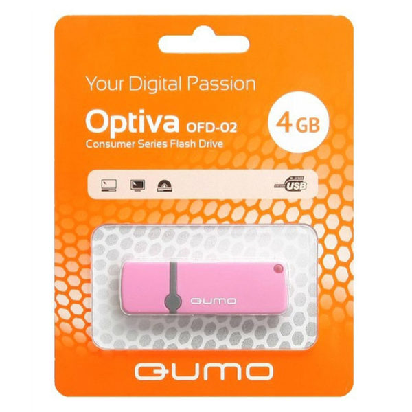 Адаптер Flash 4 Gb USB 2.0 Qumo "Optiva 02" Розовый