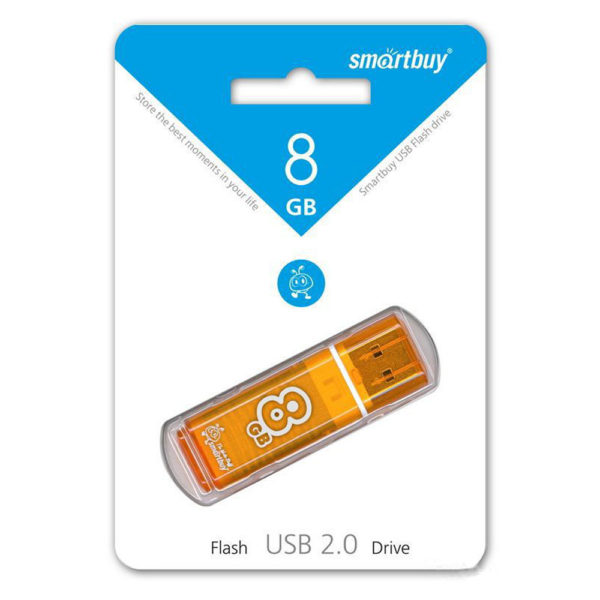 Адаптер Flash 8 Gb USB 2.0 SmartBuy Glossy series Orange Оранжевый