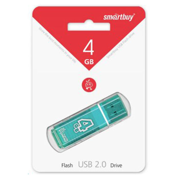 Адаптер Flash 4 Gb USB2.0 Smartbuy Glossy series Green Зеленая