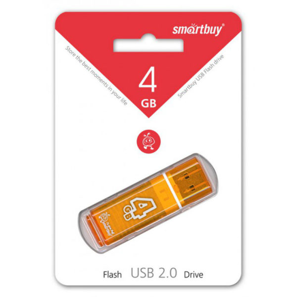 Адаптер Flash 4 Gb USB2.0 Smartbuy Glossy series Orange Оранжевая