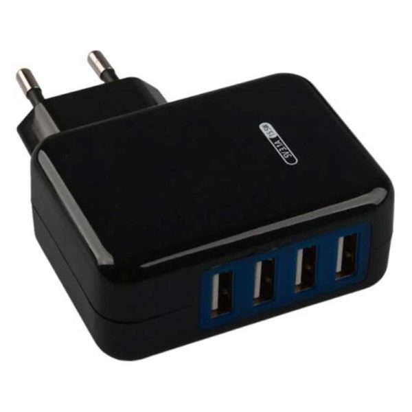 Сетевое зарядное устройство "LP" с 4-мя USB-выходами 3.1А Черное/коробка (LPTC3A4U)