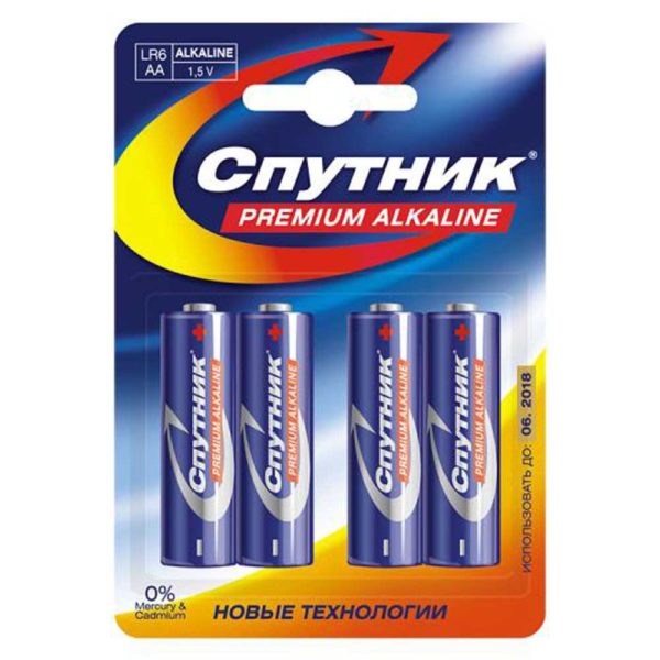 Батарея AA Спутник Premium Alkaline LR6-4BL (4 шт в упаковке)