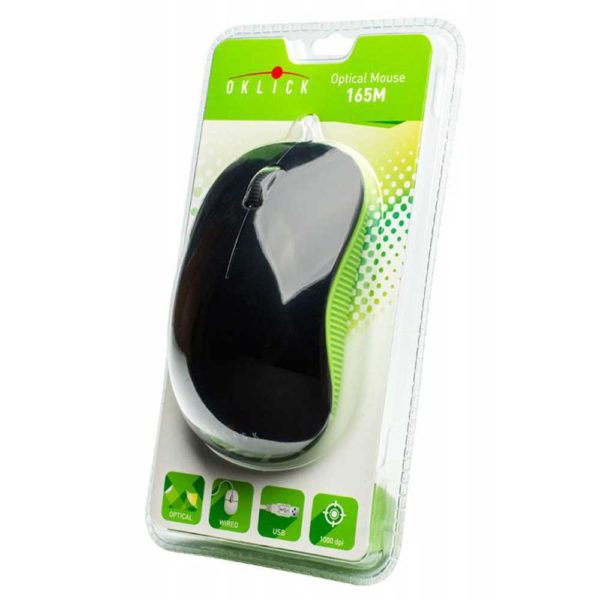 Мышь Oklick 165M Black/Green Чёрно-зелёная 1000 dpi USB