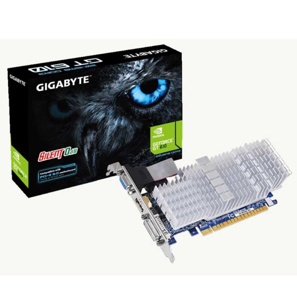 Видеокарта PCI-E 2048 Mb GIGABYTE GeForce GT610 810Mhz PCI-E 2.0 1333Mhz 64-bit DVI HDMI HDCP Silent RTL (GV-N610SL-2GL)