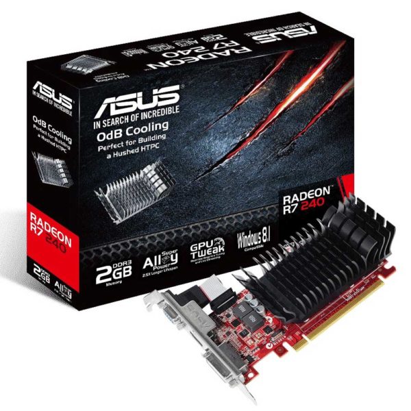 Видеокарта PCI-E 2048 Mb ASUS Radeon R7 240 780Mhz PCI-E 3.0 1800Mhz 128-bit DVI HDMI HDCP RTL (R7240-SL-2GD3-L)