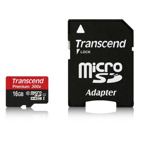 Карта памяти MicroSDHC 16 Gb Transcend Class 10 UHS-1 + адаптер SD PREMIUM 300x (TS16GUSDU1)