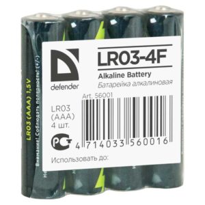 Батарея AAA Defender LR03-4F Alkaline Алкалиновая (4 штуки в плёнке)