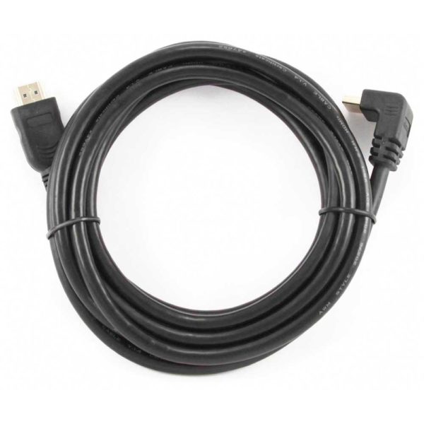 Кабель HDMI - HDMI v.1.4 4.5 метра, 19M/19M, 3D, угловой разъём, Black, Черный, позолоченные разъемы, экран, пакет (Gembird/Cablexpert CC-HDMI490-15)