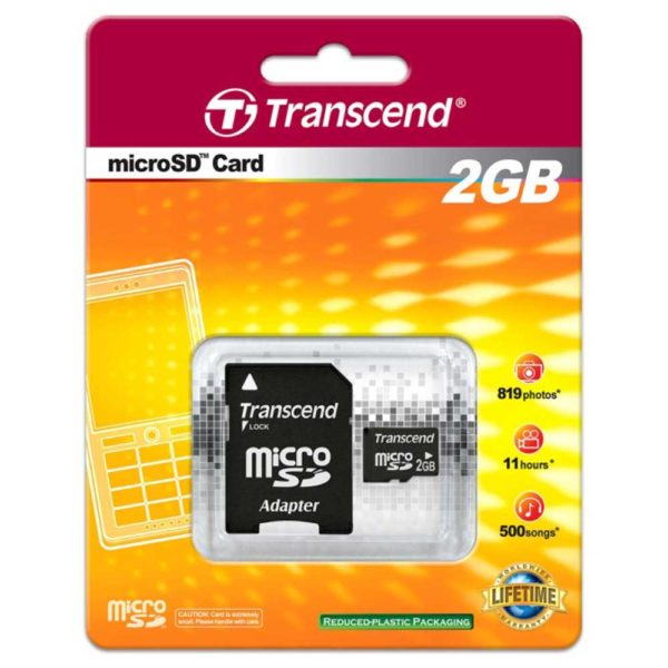 Карта памяти MicroSD Transcend 2 ГБ переходник - адаптер SD (TS2GUSD)