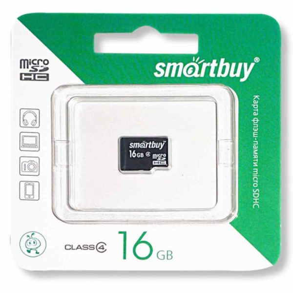 Карта памяти MicroSDHC SmartBuy 16 ГБ Class 4 без адаптера SD (SB16GBSDCL4-00)