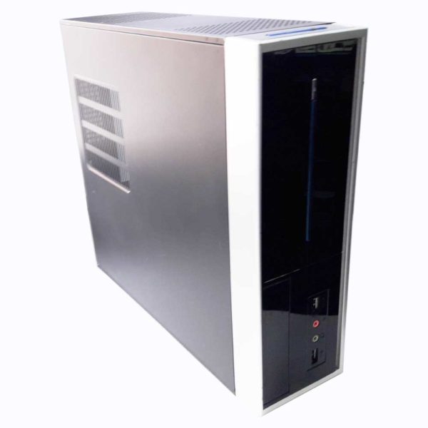 Корпус Slim-Desktop Foxconn RS-338 2xUSB, Audio, вентилятор 80x80, Black/Silver Черно-серебристый, лицевая панель - глянцевая, без блока питания, форм-фактор Mini ITX (Б/У)