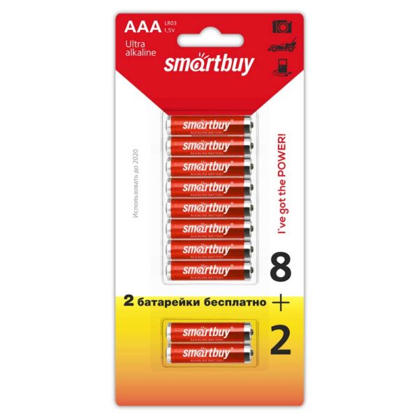 Батарея AAA SmartBuy LR03-10B Alkaline, 10 штук в блистере (SBBA-3A10B)