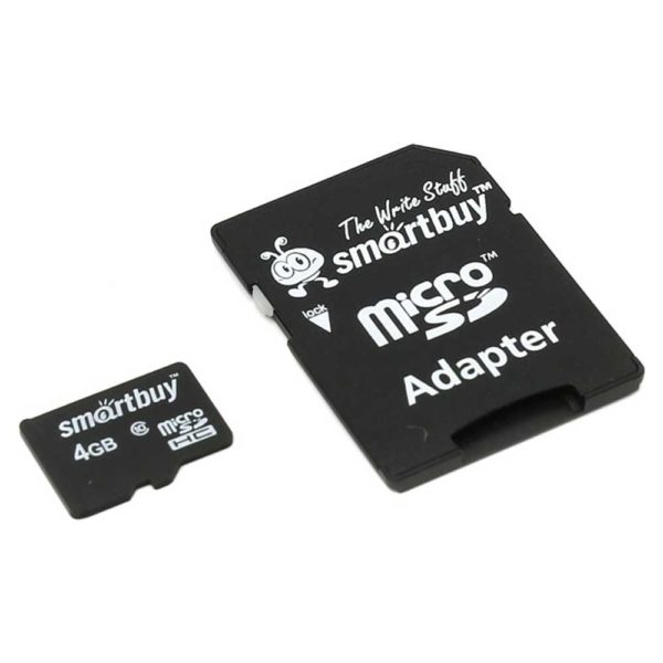 Карта памяти MicroSDHC SmartBuy 4 ГБ Class 10 с адаптером SD (SB4GBSDCL10-01)