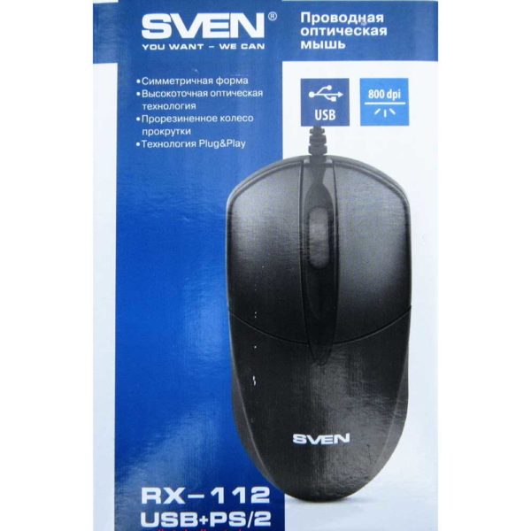 Мышь USB + PS/2 Sven RX-112 Black Чёрная