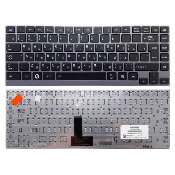 Клавиатура для ноутбука Toshiba Satellite M800, N860, U800, U800W, U830, U840, U845, U900, U920, U920T, U925, U940, Z830, Z835 Black Черная, Рамка - Grey Серая (AEBU6700010-RU, N860-7835-T113)