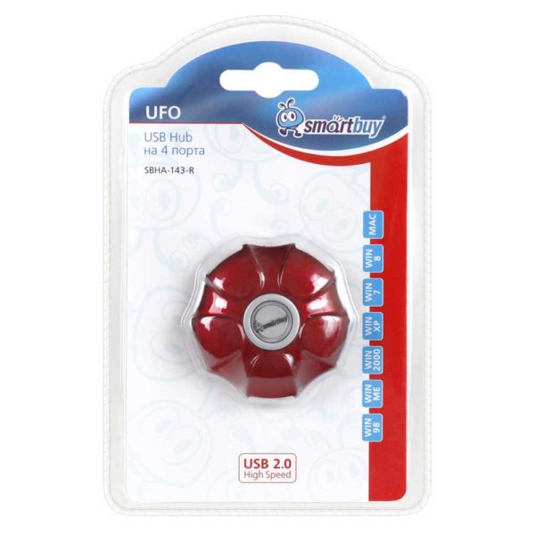 Разветвитель USB 2.0 на 4 порта SmartBuy UFO Red Красный (SBHA-143-R)