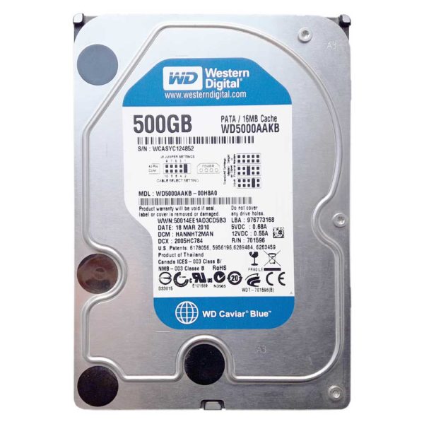 Жесткий диск 500 ГБ 3.5" Western Digital WD Blue IDE, 500 Гб, буфер 16 Мб, скорость вращения 7200 rpm, cреднее время доступа 8.9 мс (WD5000AAKB) Б/У