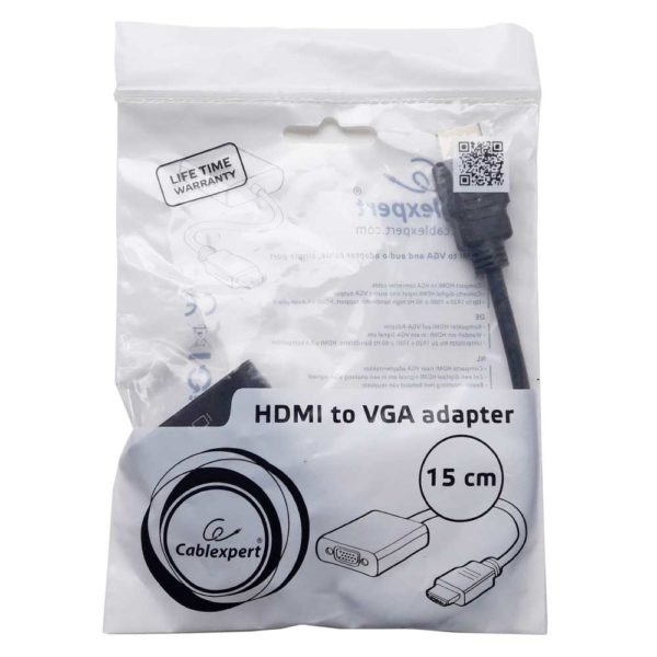 Конвертер, переходник HDMI - VGA, D-SUB, Up to 1080p, 15 см, Black Черный (Cablexpert A-HDMI-VGA-04)