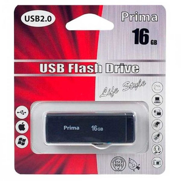 Флеш-накопитель 16 ГБ USB 2.0 Prima PD-12 Black Черный