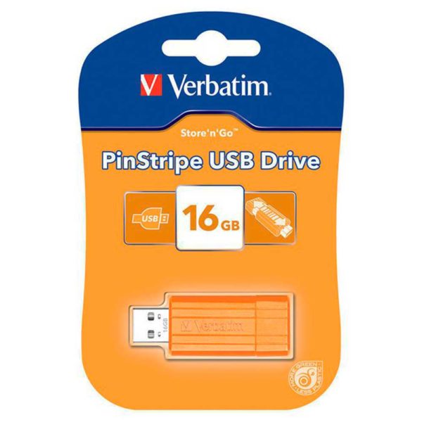 Флеш-накопитель 16 ГБ USB 2.0 VERBATIM PinStripe Orange Оранжевый