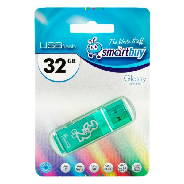 Флеш-накопитель 32 ГБ USB 2.0 SmartBuy Glossy series Green Зеленый