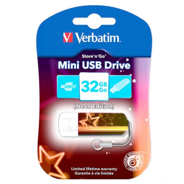 Флеш-накопитель 32 ГБ USB 2.0 VERBATIM Mini Neon Edition Orange Оранжевый