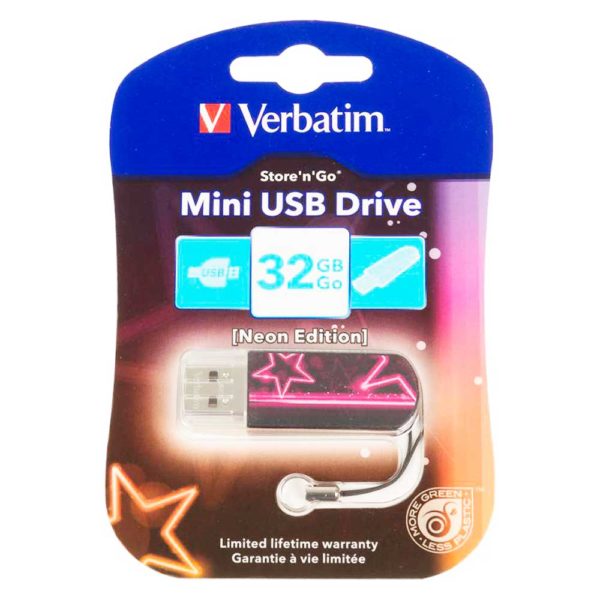 Флеш-накопитель 32 ГБ USB 2.0 VERBATIM Mini Neon Edition Pink Розовый