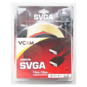 Кабель VGA 15M/15M 5 метров, с фильтрами, Black Черный (VCom 073101)