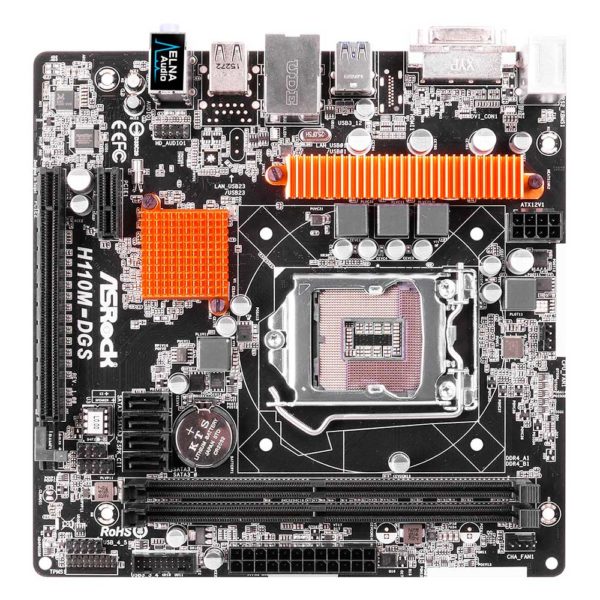 Материнская плата ASRock H110M-DGS Intel H110, 1xLGA1151, 2xDDR4 DIMM, DVI, 1xPCI-E x16, USB 3.0, встроенный звук: HDA, 7.1, Ethernet: 1000 Мбит/с, форм-фактор microATX
