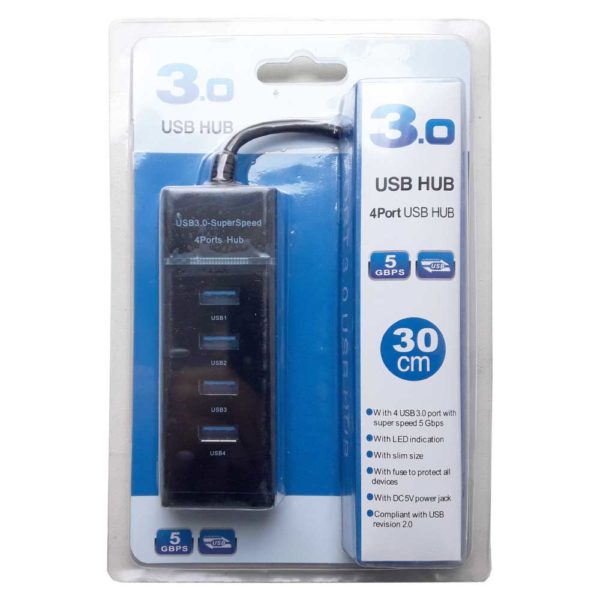 Разветвитель HUB USB 3.0 4-port SuperSpeed, в блистере, Black Черный (303 BZ-BC14)