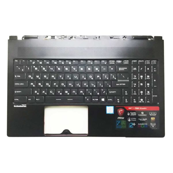 Верхняя часть корпуса с клавиатурой и подсветкой для ноутбука MSI GS63, GS63 7RD Stealth без тачпада (E2P-6K1C216-Y31, 3076K1C216Y31, V143422FK1 RU, S1N3ERU, S1N3ERU2T1SA000) Б/У