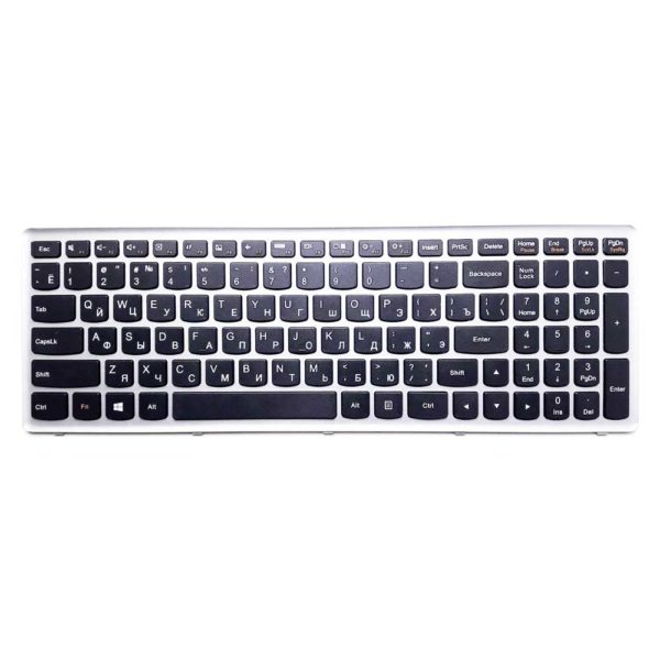 Клавиатура для ноутбука Lenovo IdeaPad P500, Z500, Z500A, Z500G, Z500T Black Черная, Рамка Silver Серебристая (OEM)